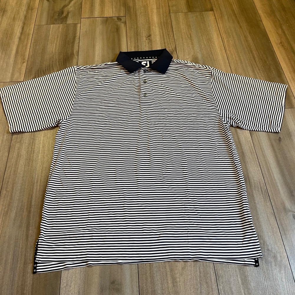 FootJoy ProDry Lisle Mens Medium Polo Shirt Navy Striped Short Sleeve  Bin J-105